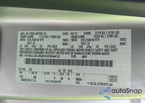 2017 Ford Escape Titanium from USA, damaged, VIN 1FMCU0J92HUD84412